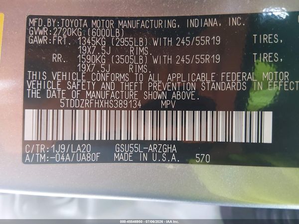 2017 TOYOTA HIGHLANDER LIMITED PLATINUM