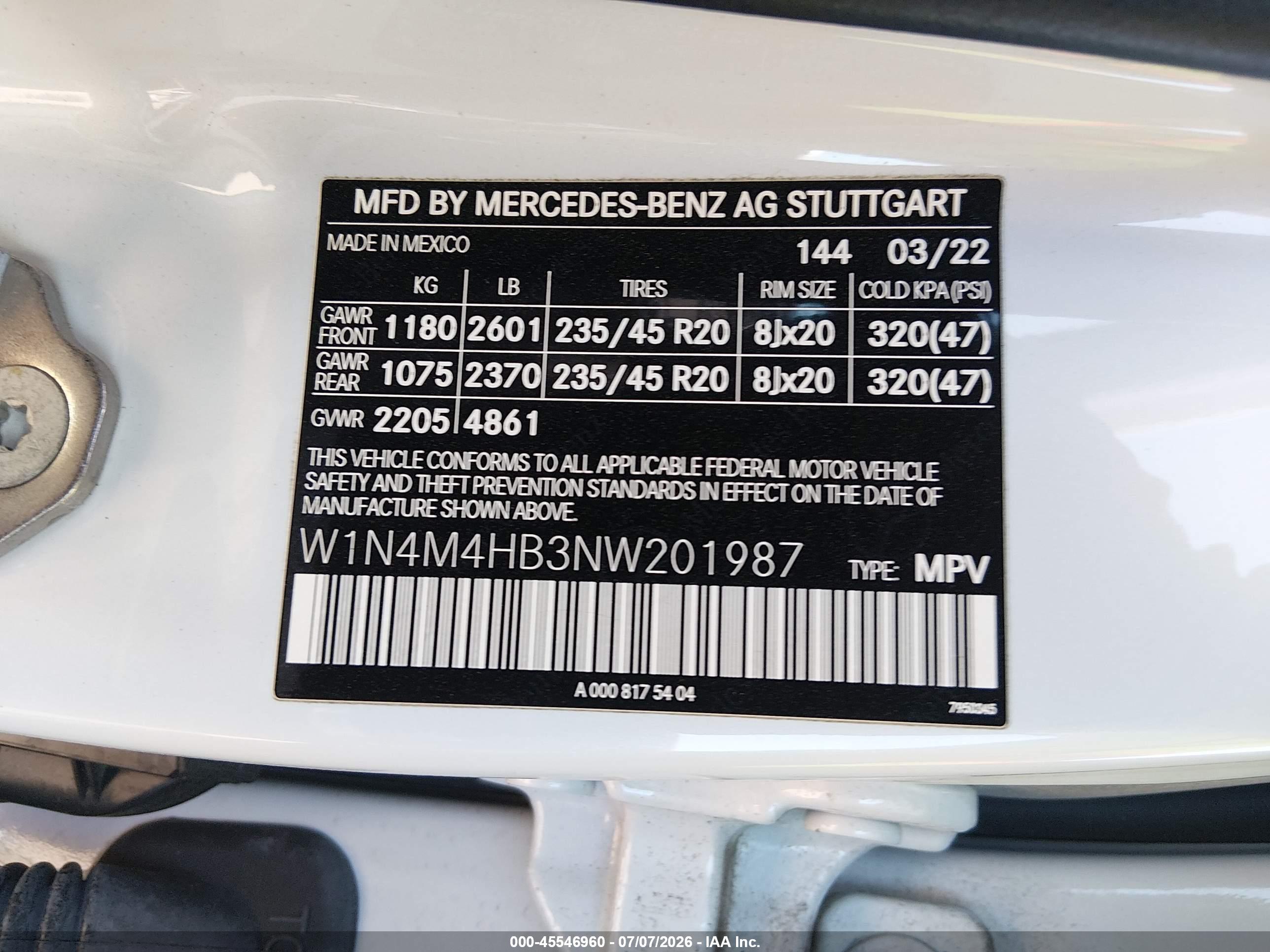 2022 MERCEDES-BENZ GLB 250 4MATIC