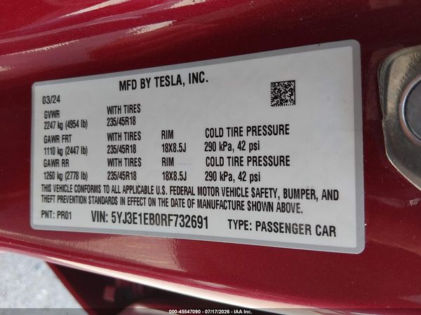 2024 TESLA MODEL 3