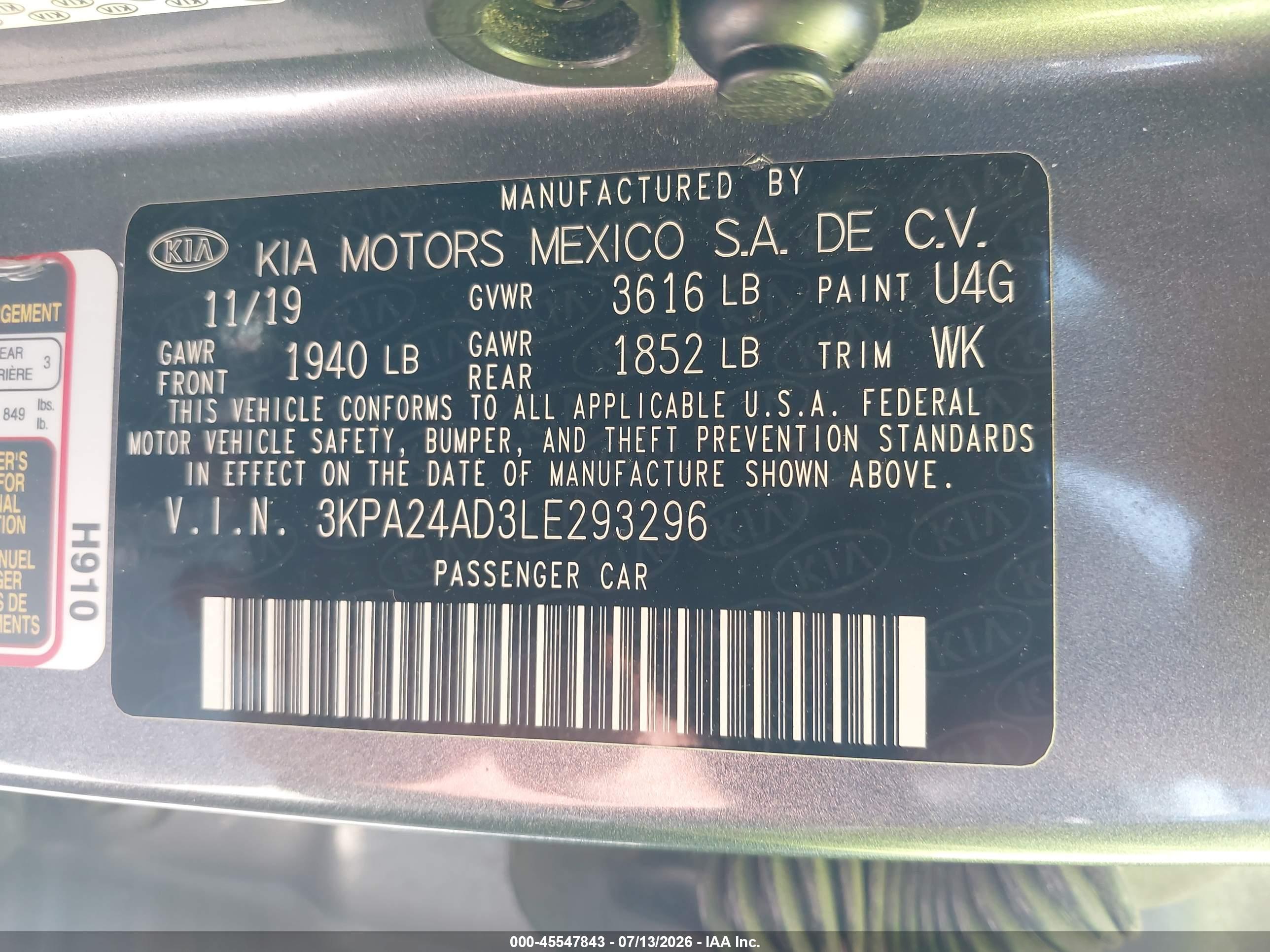 2020 KIA RIO S