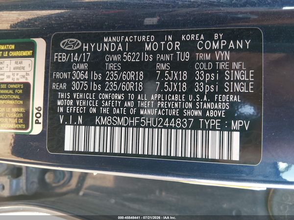 2017 HYUNDAI SANTA FE SE
