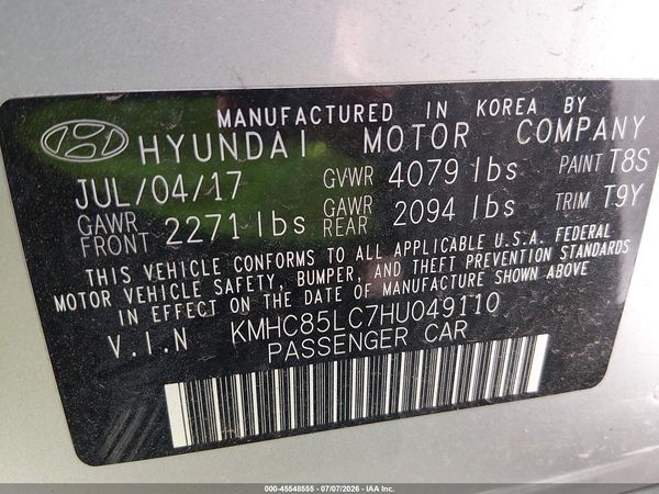 2017 HYUNDAI IONIQ HYBRID LIMITED
