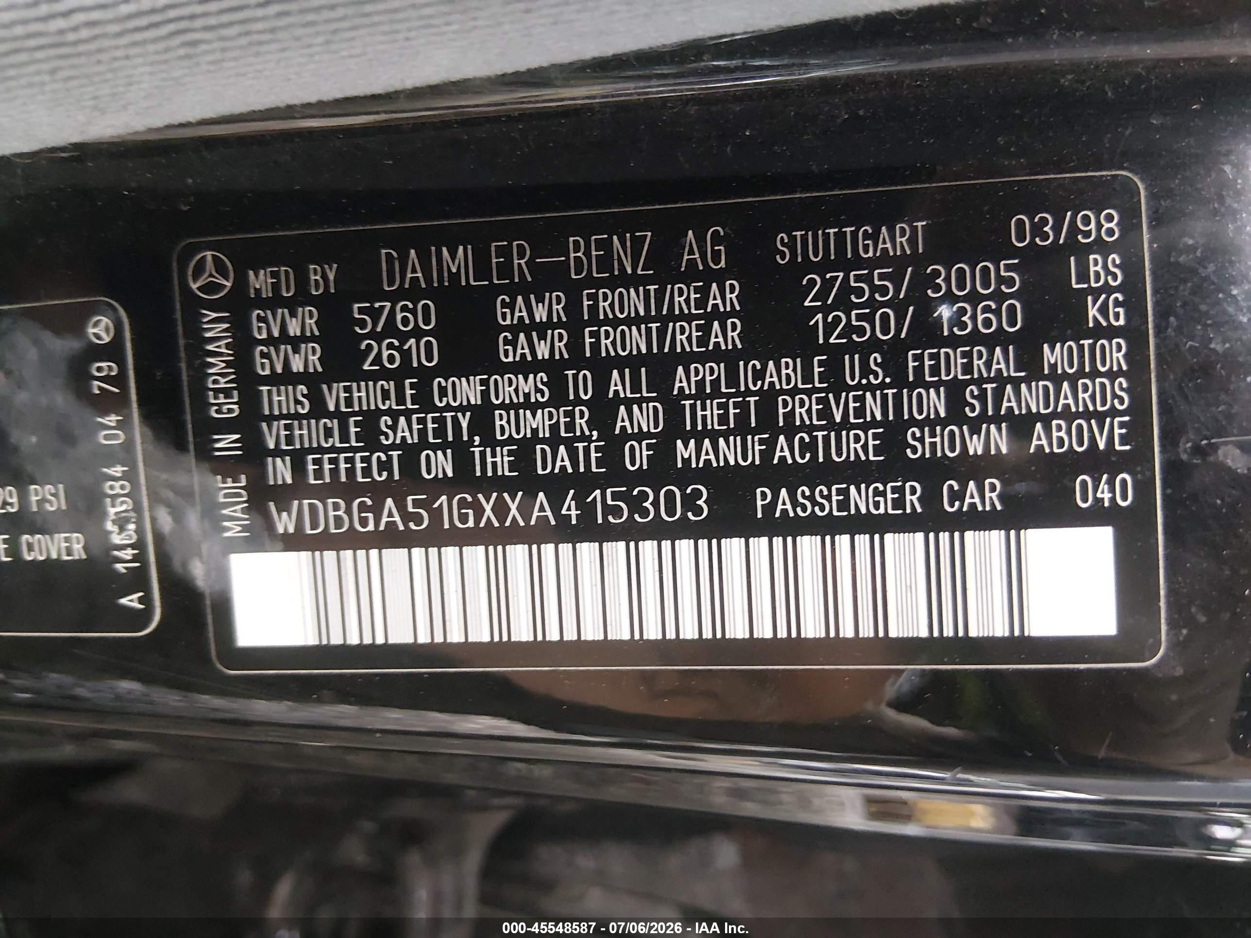 1999 MERCEDES-BENZ S 500 S500V
