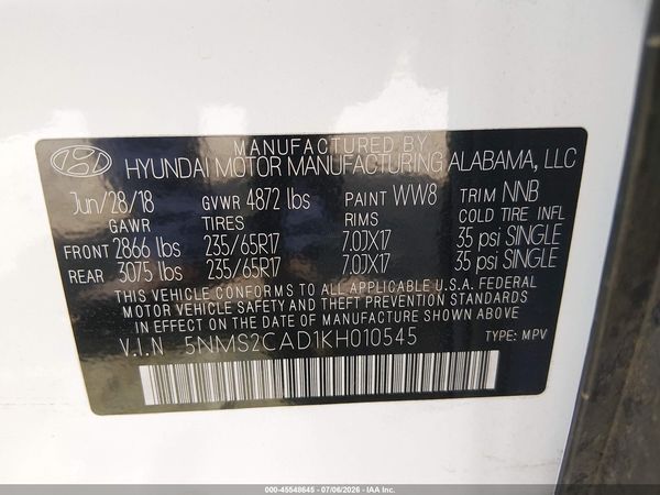2019 HYUNDAI SANTA FE SE