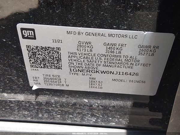 2022 CHEVROLET TRAVERSE FWD LT CLOTH — I9