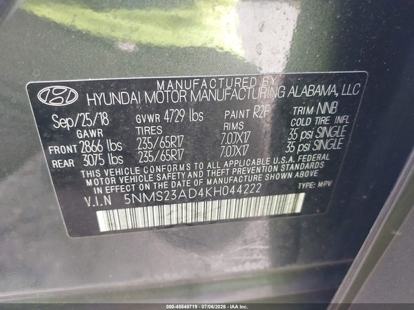 2019 HYUNDAI SANTA FE SE