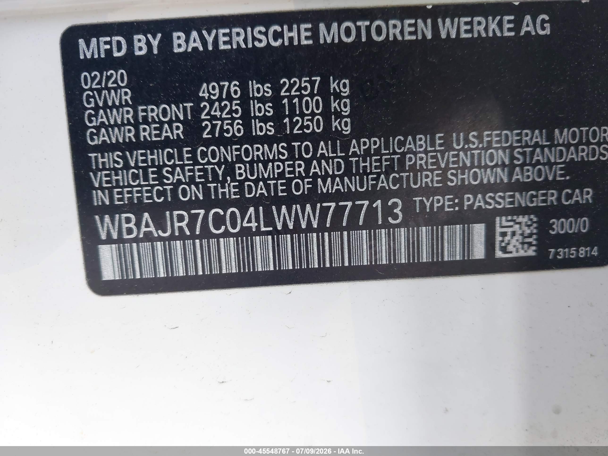 2020 BMW 530I XDRIVE