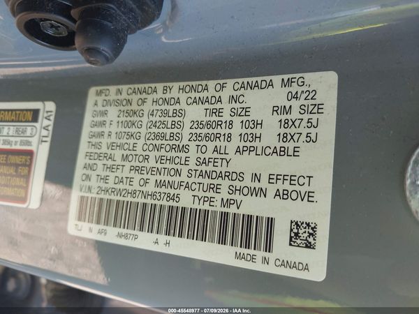 2022 HONDA CR-V AWD EX-L