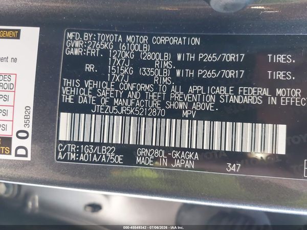 2019 TOYOTA 4RUNNER SR5 PREMIUM