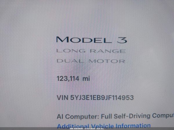 2018 TESLA MODEL 3 LONG RANGE/PERFORMANCE