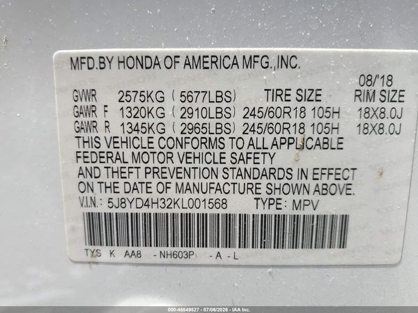 2019 ACURA MDX STANDARD