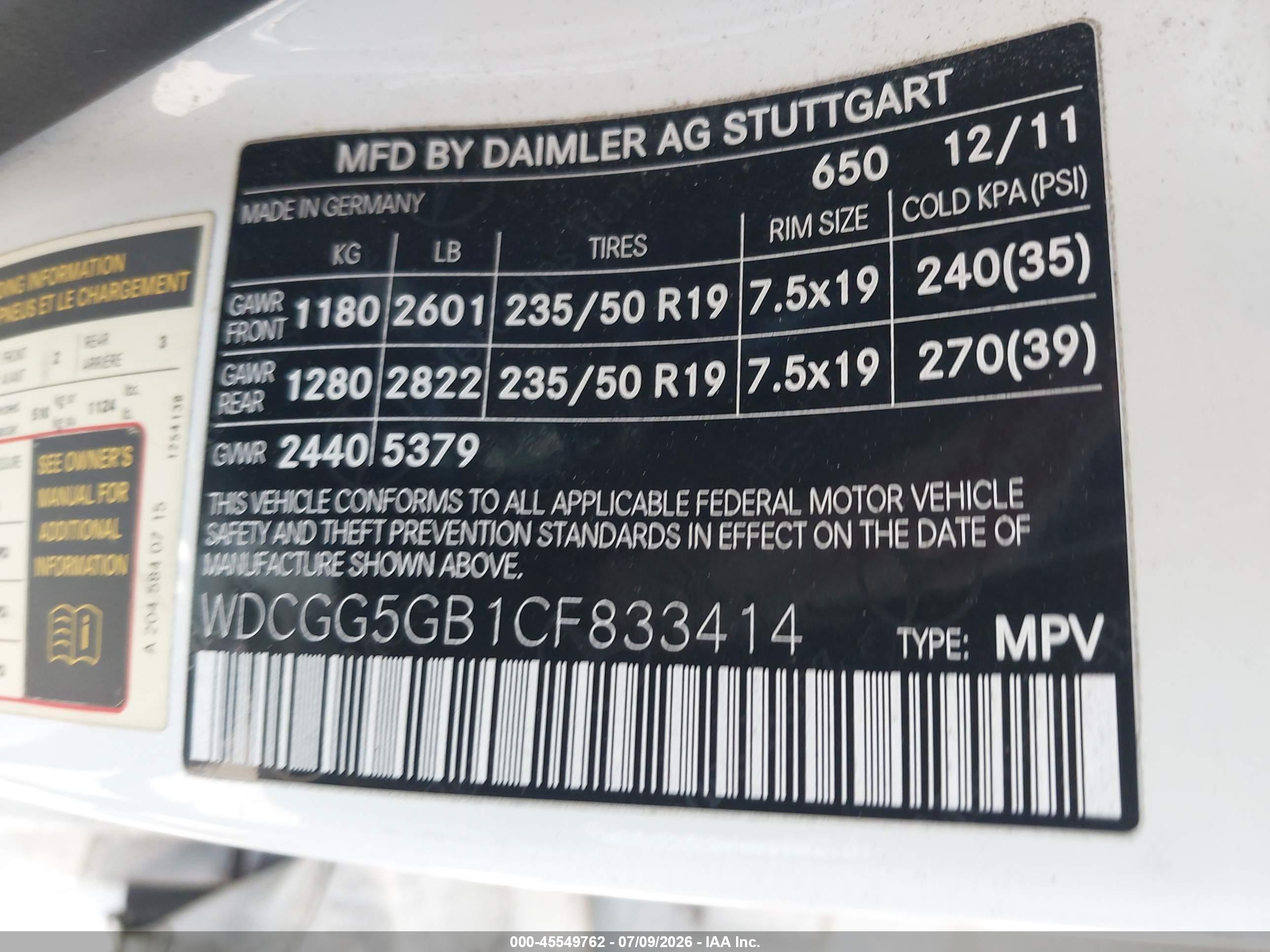2012 MERCEDES-BENZ GLK 350 GLK350