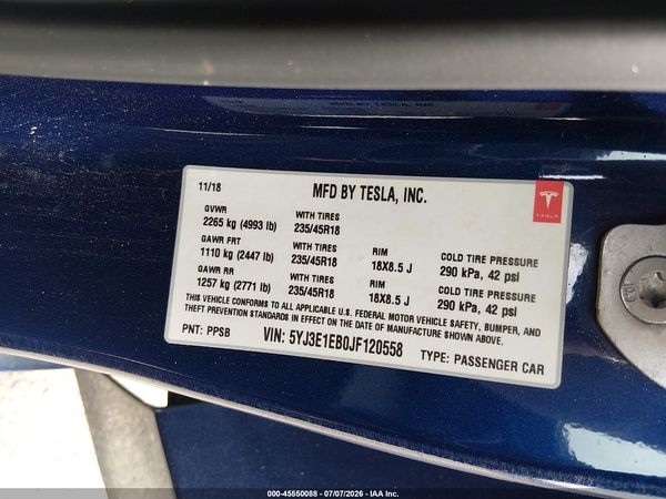 2018 TESLA MODEL 3 LONG RANGE/PERFORMANCE