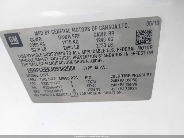 2013 CHEVROLET EQUINOX LT — I9