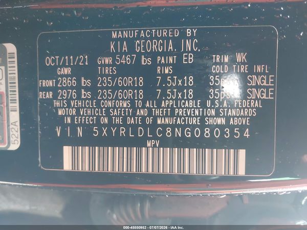 2022 KIA SORENTO X-LINE S