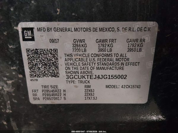 2018 CHEVROLET SILVERADO 1500 HIGH COUNTRY — I9