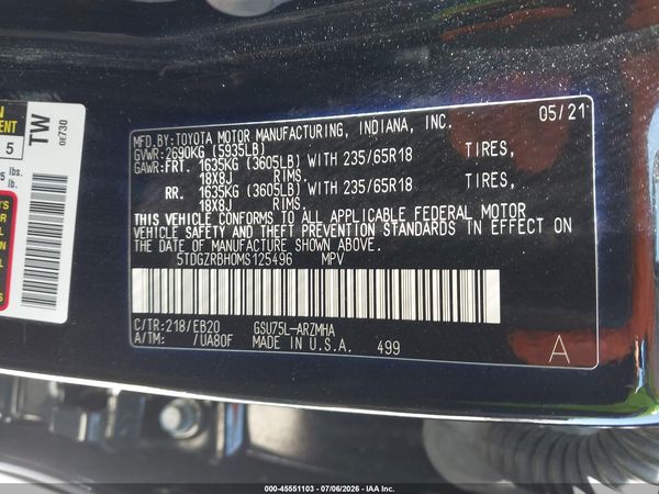 2021 TOYOTA HIGHLANDER XLE