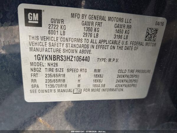 2017 CADILLAC XT5 LUXURY