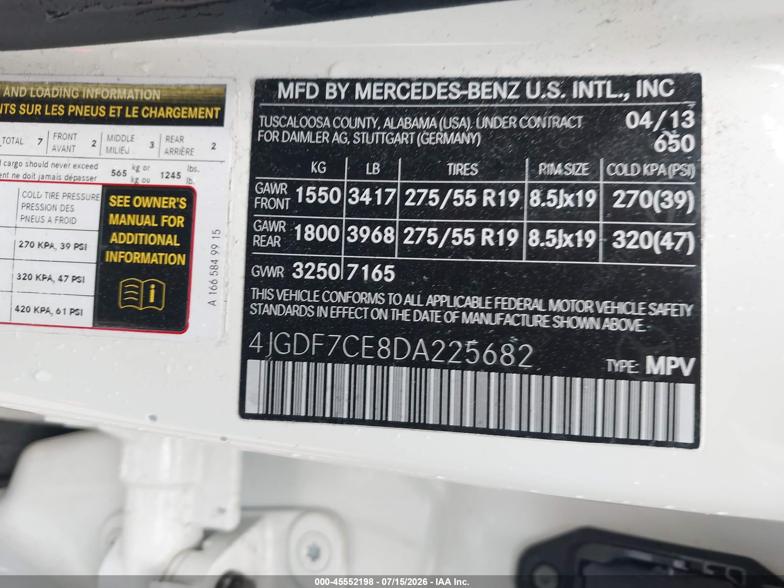 2013 MERCEDES-BENZ GL 450 4MATIC