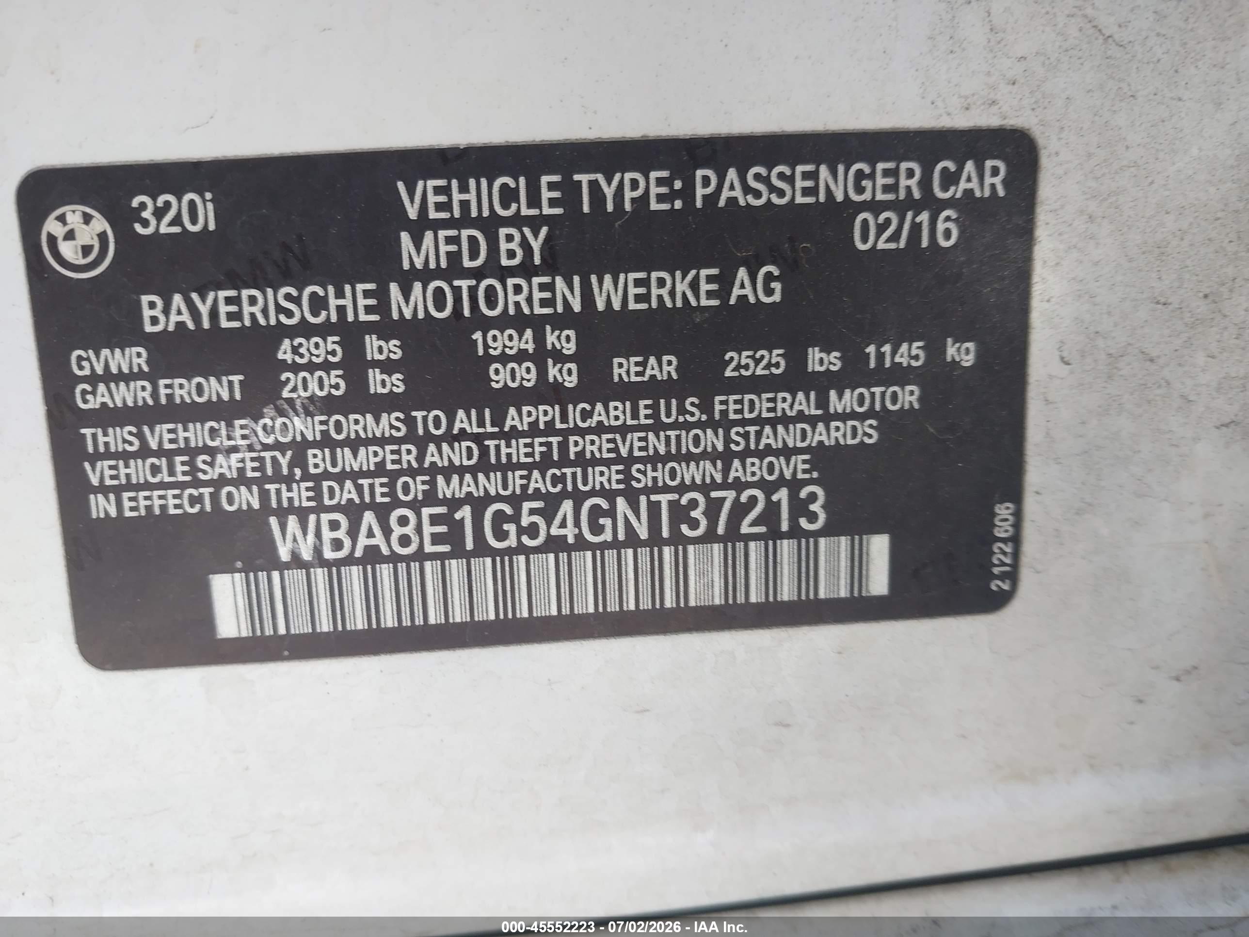 2016 BMW 320I SA