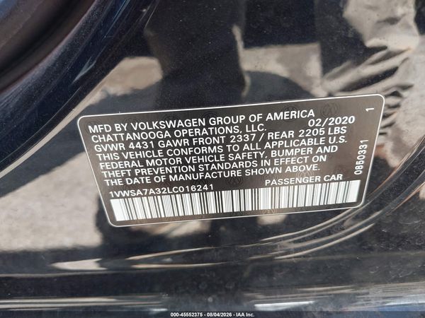2020 VOLKSWAGEN PASSAT 2.0T SE — I9