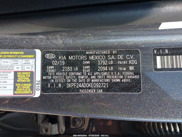 2019 KIA FORTE LXS