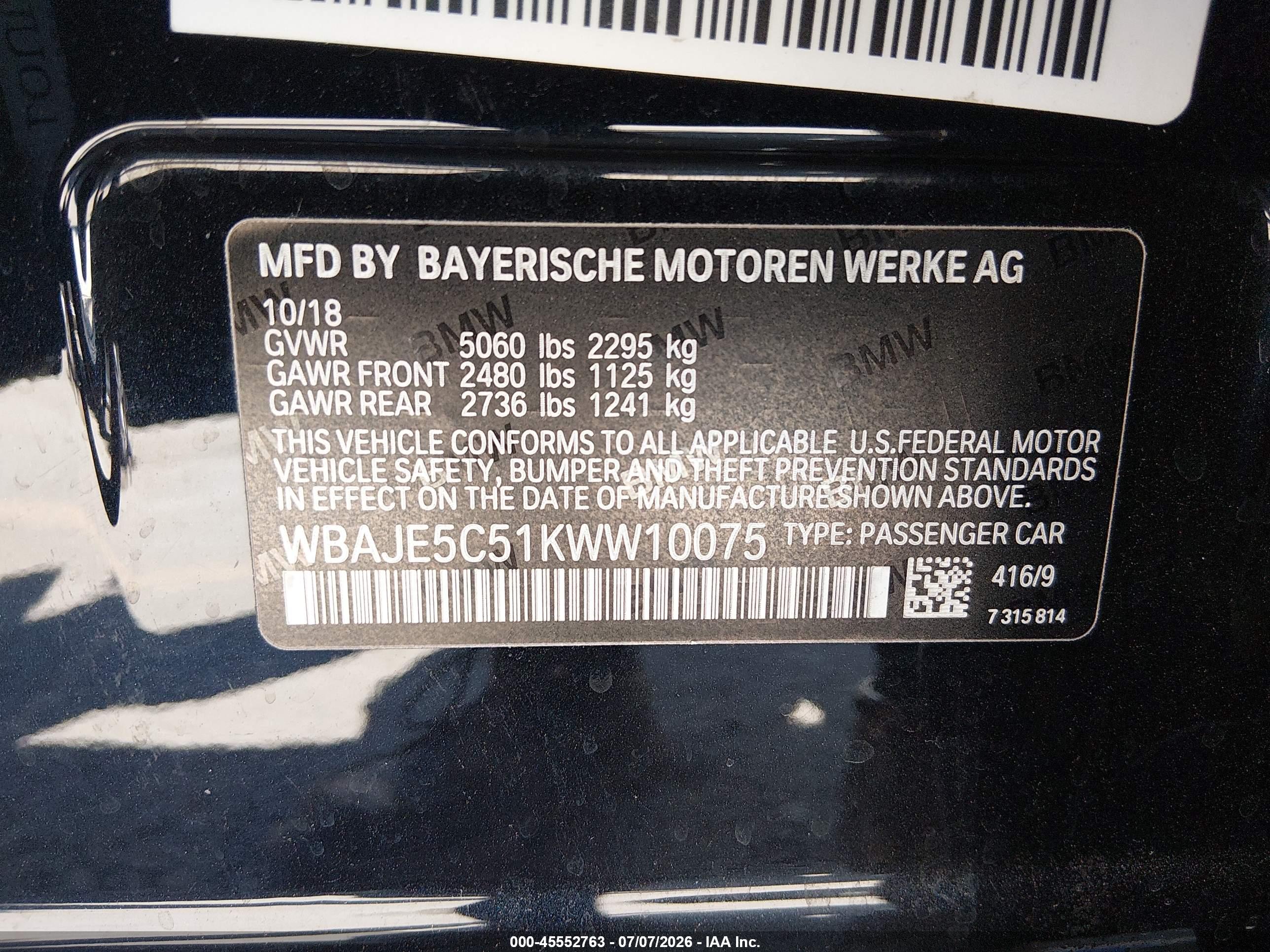 2019 BMW 540I