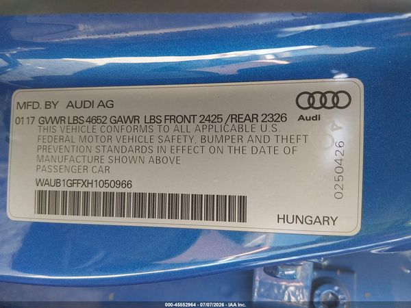 2017 AUDI S3 PREMIUM PLUS — I9
