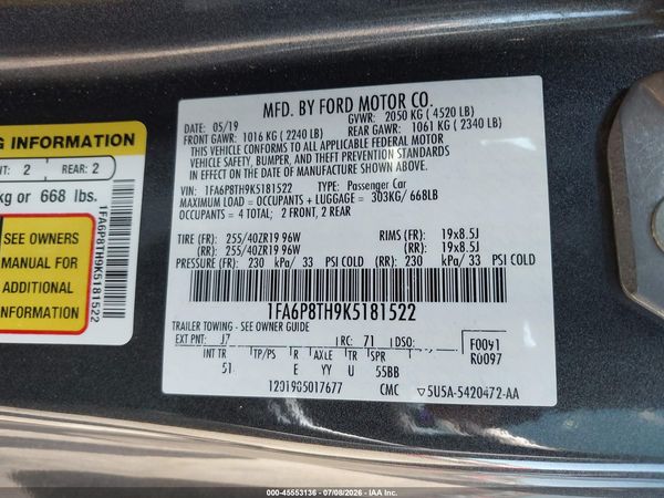 2019 FORD MUSTANG