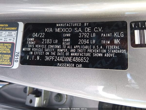 2022 KIA FORTE LXS