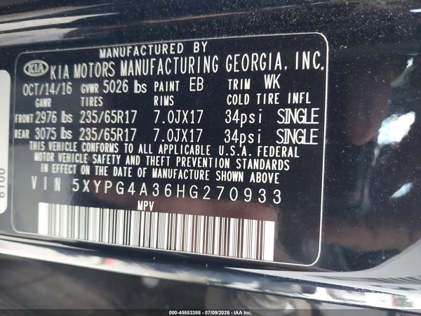 2017 KIA SORENTO 2.4L L