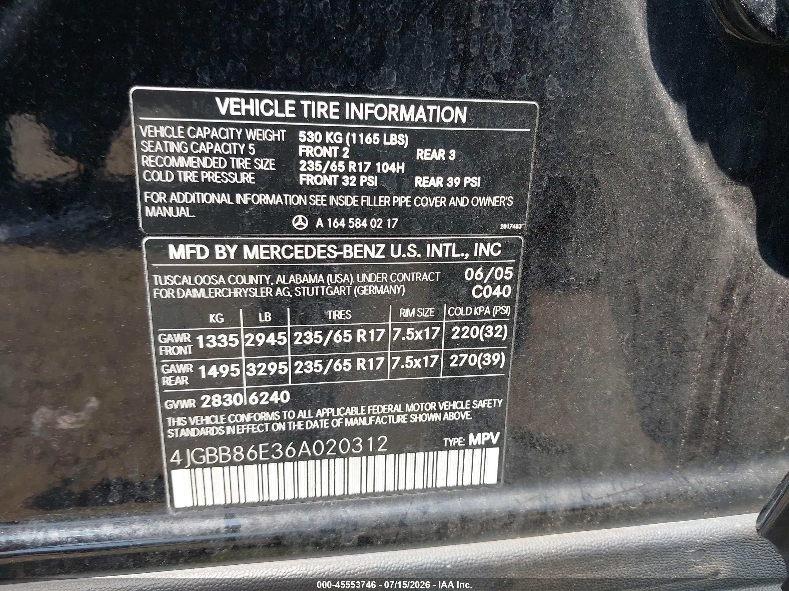 2006 MERCEDES-BENZ ML 350 ML350 4-MATIC