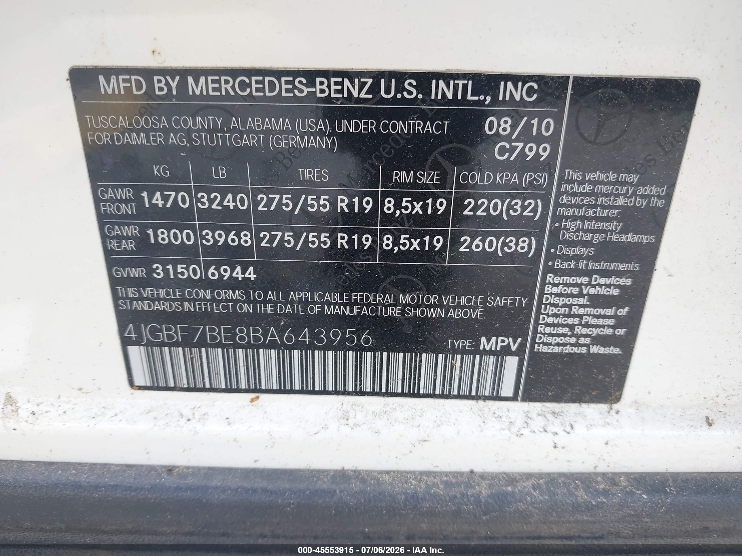 2011 MERCEDES-BENZ GL 450 GL450 4-MATIC
