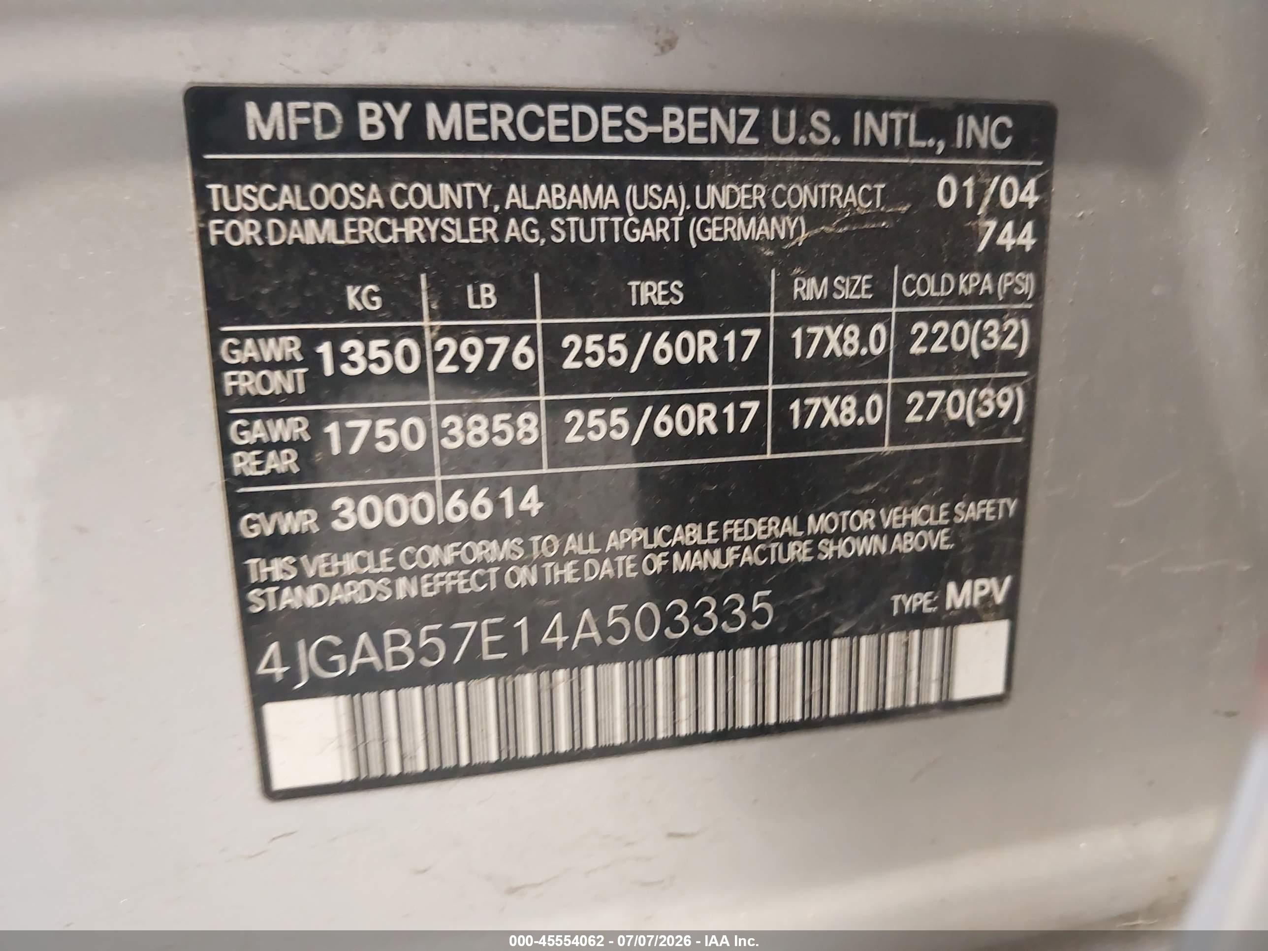 2004 MERCEDES-BENZ ML 350 ML350