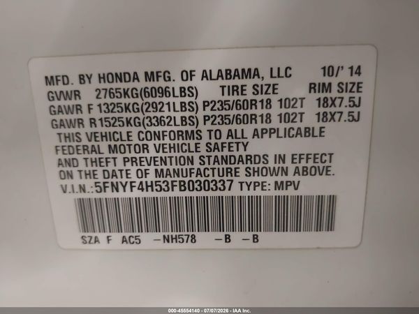 2015 HONDA PILOT EX-L