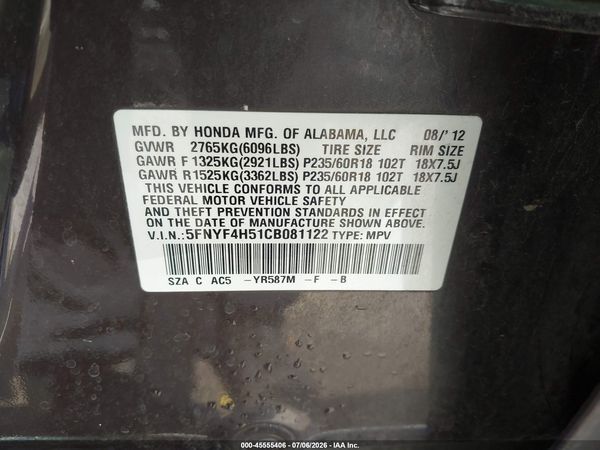2012 HONDA PILOT EX-L