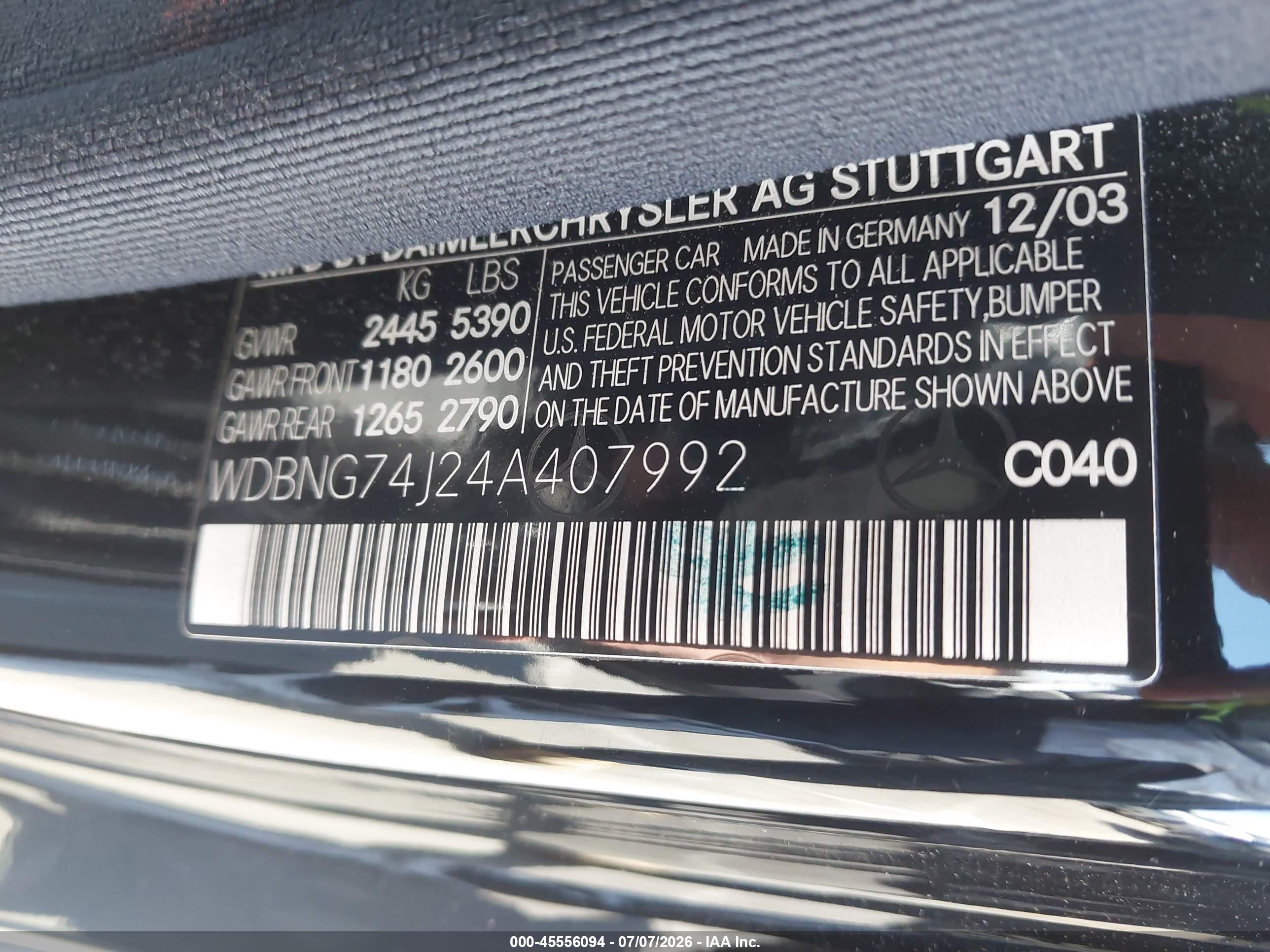 2004 MERCEDES-BENZ S 55 AMG S55K AMG