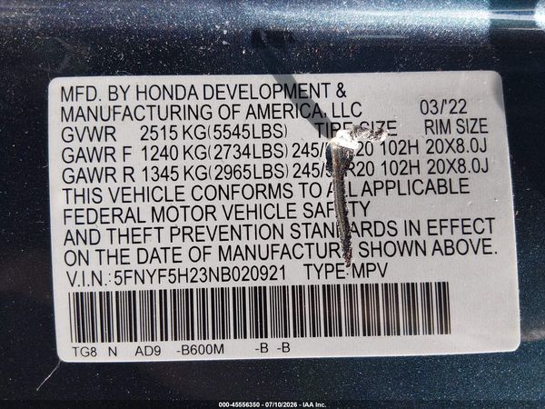 2022 HONDA PILOT 2WD SPECIAL EDITION