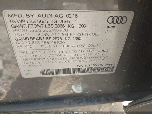 2016 AUDI Q5 3.0T PREMIUM PLUS