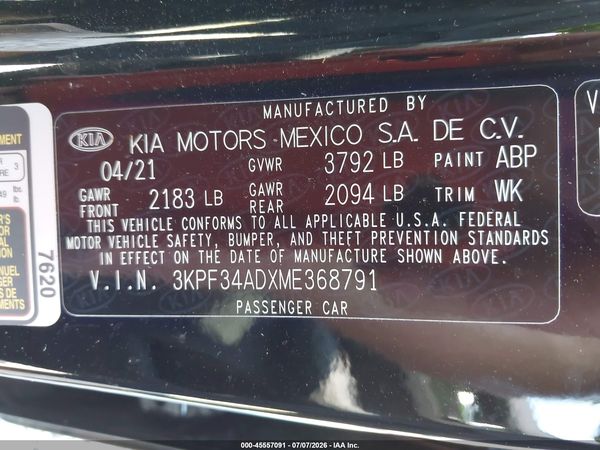 2021 KIA FORTE GT-LINE
