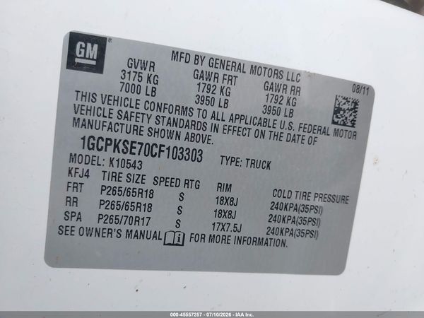2012 CHEVROLET SILVERADO 1500 LT — I9