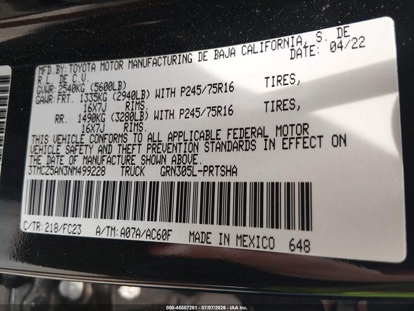 2022 TOYOTA TACOMA SR5 V6