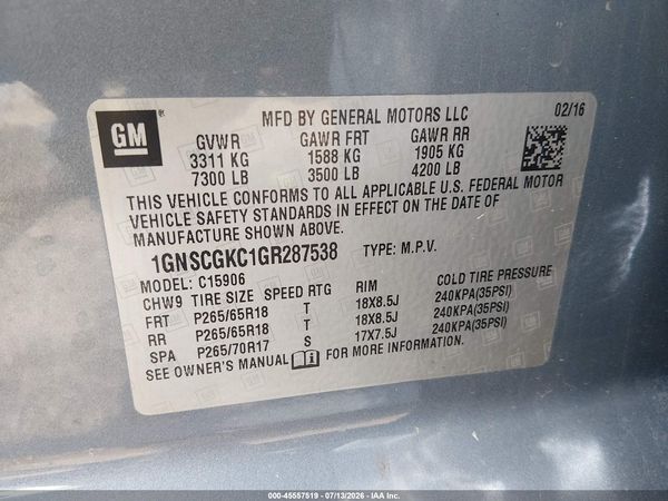 2016 CHEVROLET SUBURBAN LS — I9
