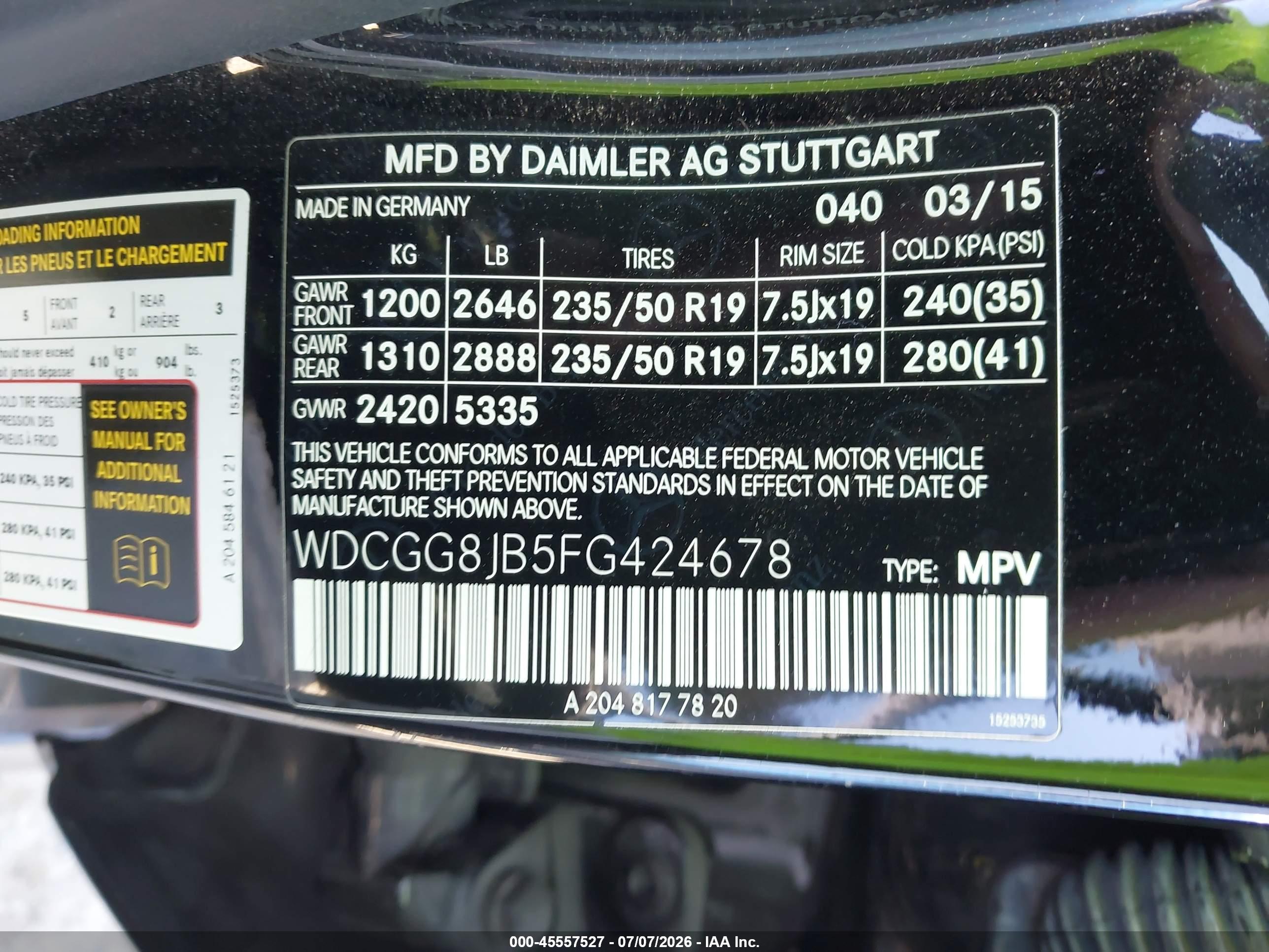 2015 MERCEDES-BENZ GLK 350 4MATIC