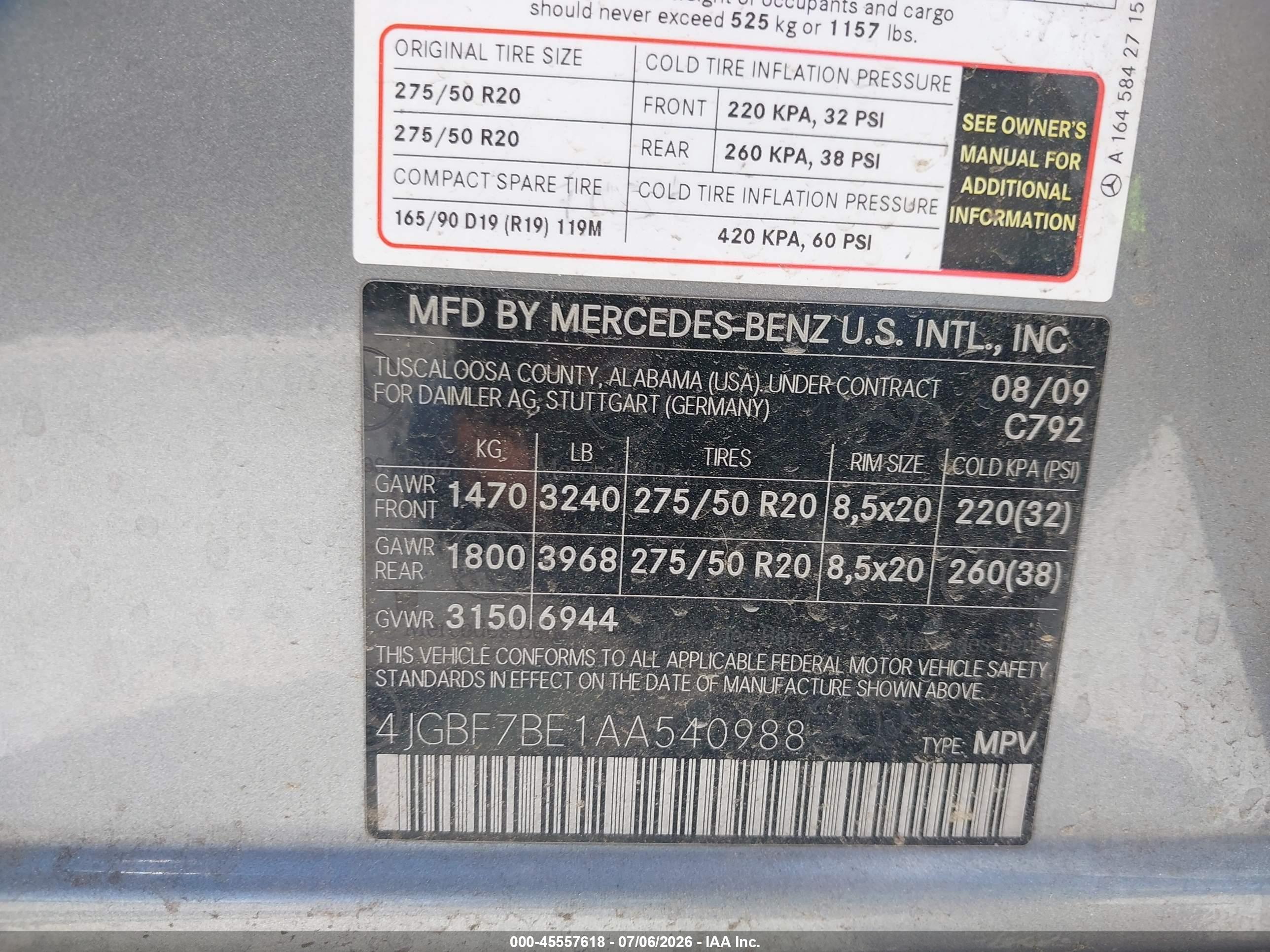 2010 MERCEDES-BENZ GL 450 GL450 4-MATIC