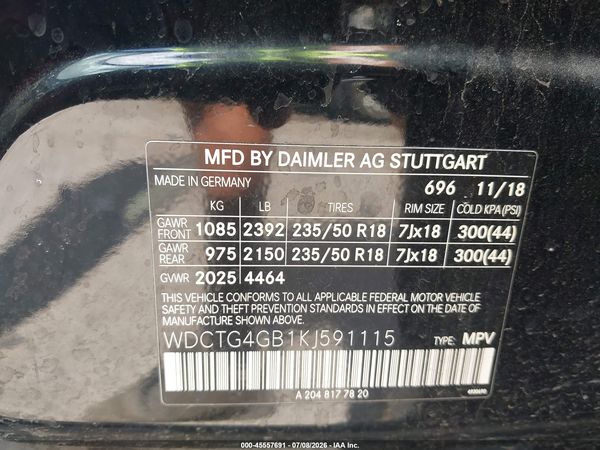 2019 MERCEDES-BENZ GLA 250 4MATIC