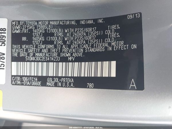 2014 TOYOTA SIENNA LE V6 8 PASSENGER