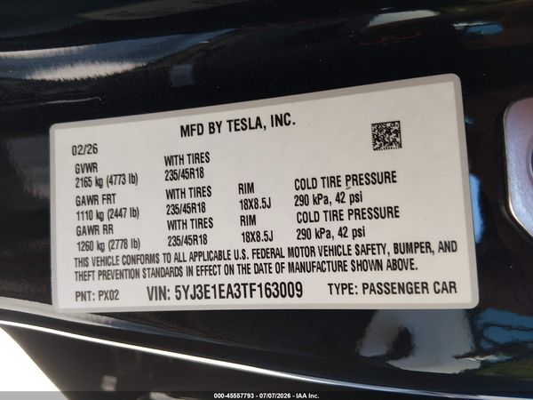 2026 TESLA MODEL 3