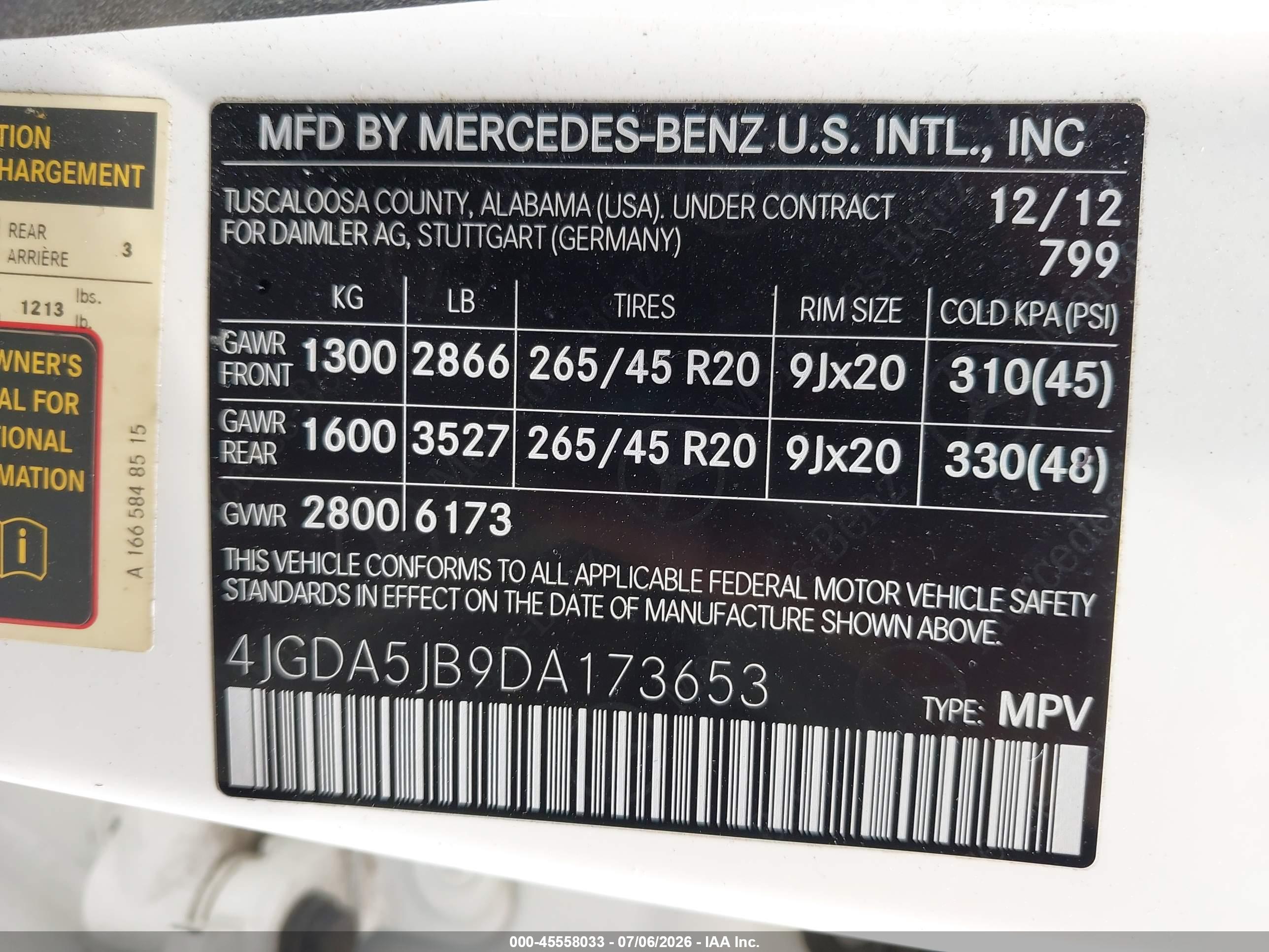 2013 MERCEDES-BENZ ML 350 ML350