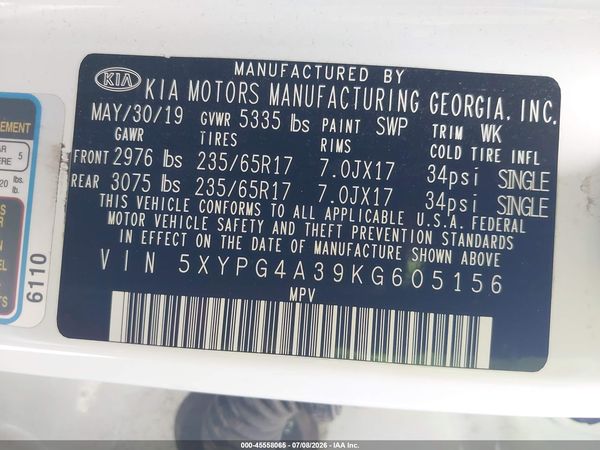 2019 KIA SORENTO 2.4L L